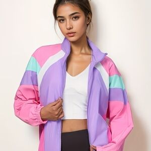 Modern Vintage Pink & Lavender Colorblock Bomber Jacket